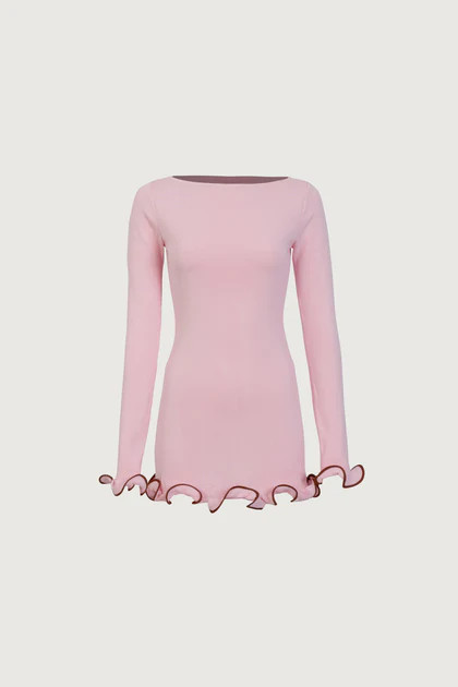 Ruffle Hem Mini Dress (Baby Pink) | SAME