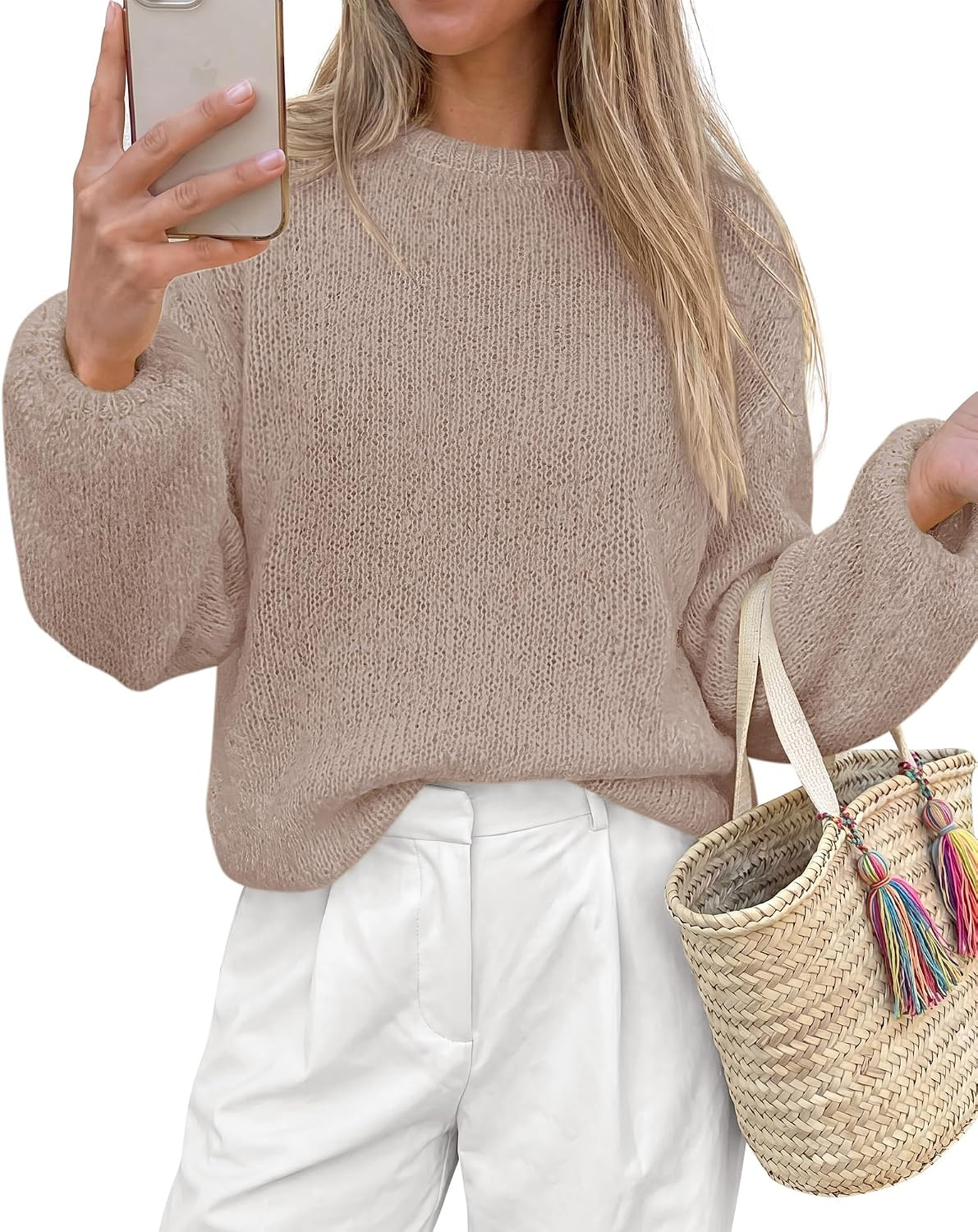 KIRUNDO Sweaters for Women Fall Loose Long Sleeve Fuzzy Knit Pullover Tops | Amazon (US)
