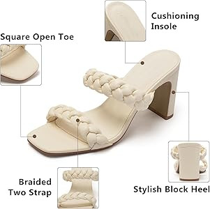 Katliu Women's Braided Heeled Mules Square Toe Block Heel Sandals Two Strap Heeled Slide Sandals | Amazon (US)
