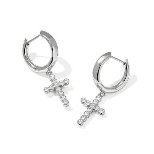 Kendra Scott Cross Crystal Huggie Earrings in White Cubic Zirconia, Rhodium-Plated Brass, Fashion Jewelry for Women | Amazon (US)