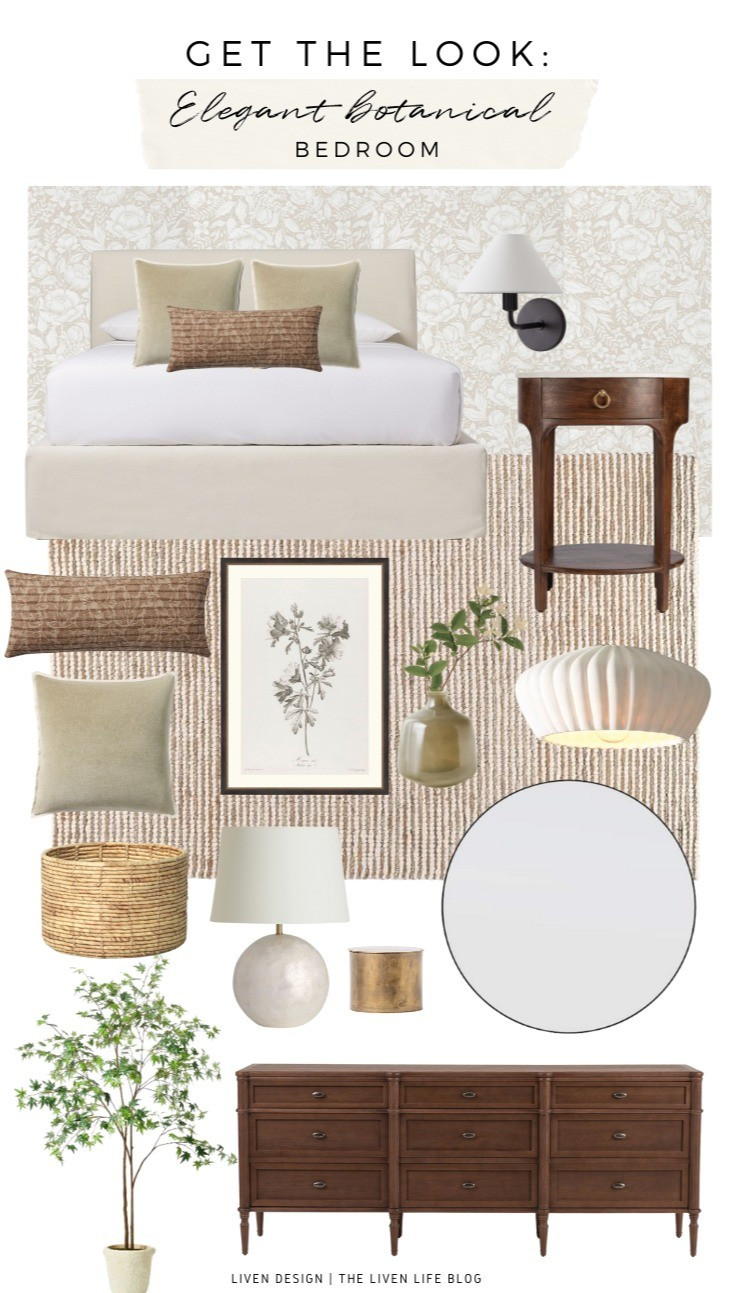 Botanical bedroom. Botanical wallpaper. Home decor. Upholstered bed. Nightstand. Modern traditional. Botanical art. Throw pillows. Flush mount. Wall sconce 

#LTKSeasonal #LTKHome #LTKSaleAlert