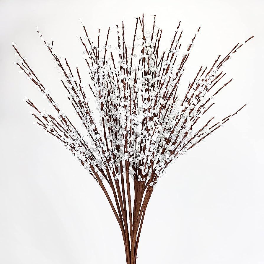 Floerve 12 Pcs Artificial White Jasmine Flowers Dried Faux Pussy Willow Branches Stems Fake Winte... | Amazon (US)
