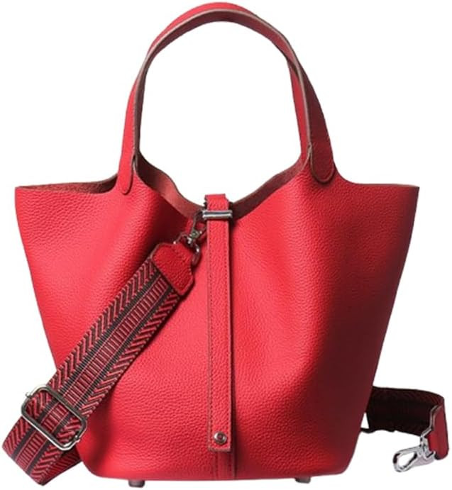 Women's Full-Grain Leather Bucket Bag - Top Handle Tote with Drawstring Closure & Removable Liner... | Amazon (US)