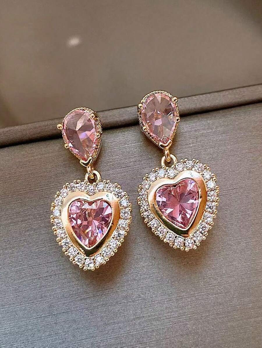1 Pair Elegant Pink Heart Shaped Earrings, Suitable For Women In Any Occasion, Great Valentine's ... | SHEIN