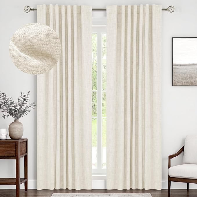 INOVADAY 100% Cream Blackout Curtains for Bedroom, Linen Blackout Curtains 108 Inch Length 2 Pane... | Amazon (US)