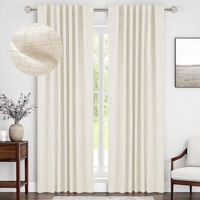 INOVADAY 100% Cream Blackout Curtains for Bedroom, Linen Blackout Curtains 108 Inch Length 2 Pane... | Amazon (US)