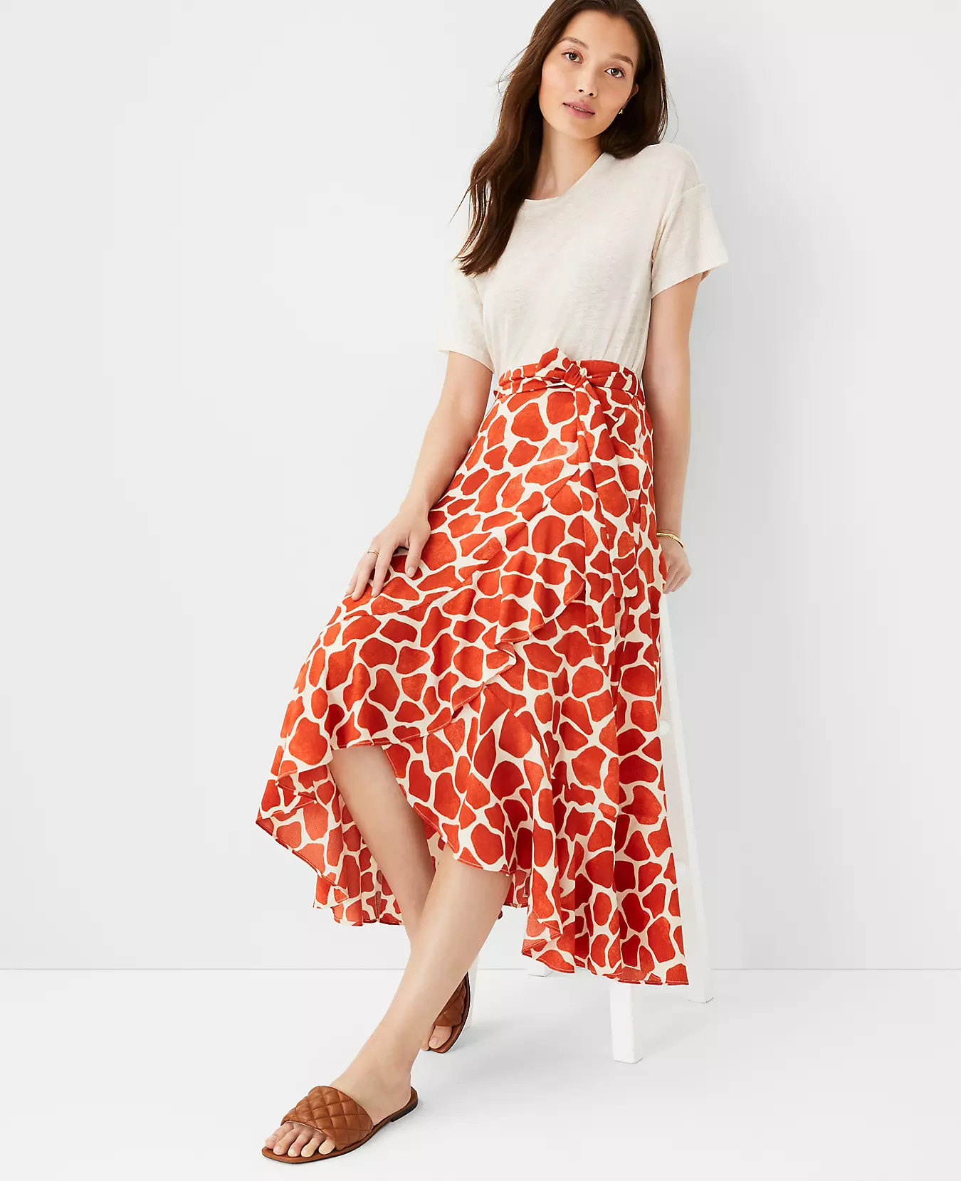 Giraffe Print Flounce Wrap Maxi Skirt | Ann Taylor | Ann Taylor (US)