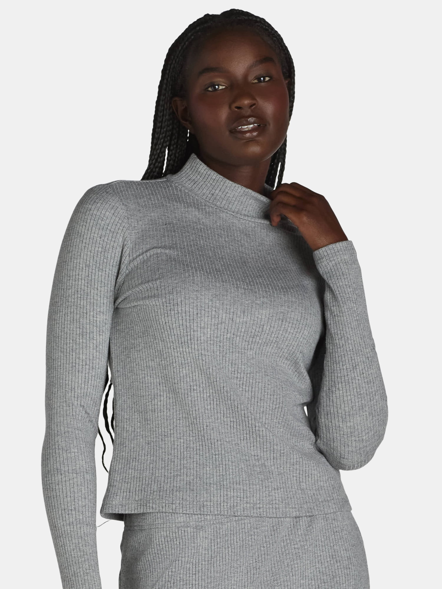 Time and Tru Women's Mock Neck Ribbed Top with Long Sleeves, Sizes XS-XXXL | Walmart (US)