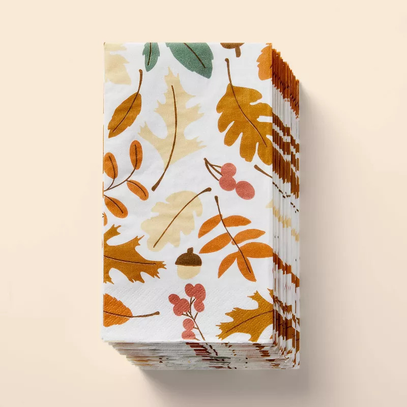 20ct Thanksgiving Two Leaves Guest Paper Napkins White - Spritz™ | Target