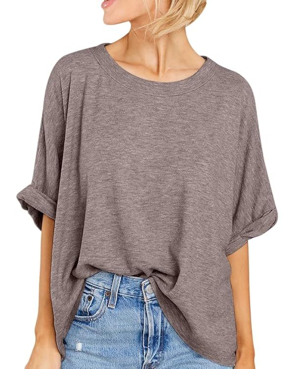 Womens Short Sleeve Oversized Tops Summer Crew Neck Loose Casual Tee T-Shirt | Amazon (US)