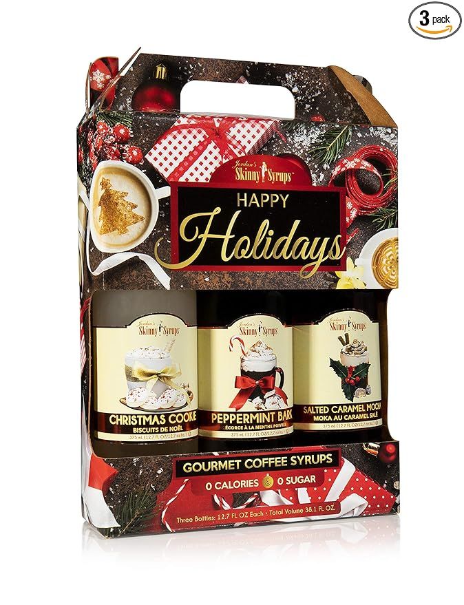 Jordan's Skinny Syrups Happy Holidays Gourmet Coffee Syrup Trio: Peppermint Bark, Christmas Cooki... | Amazon (US)