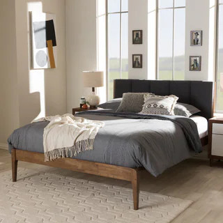Mid-Century Fabric and Wood Platform Bed by Baxton Studio | Bed Bath & Beyond