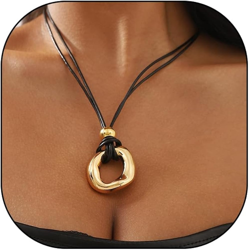 Rrdaily Chunky Gold Irregular Circle Pendant Necklace, Minimalist Hollow Metal Knot Tie Rope Chok... | Amazon (US)
