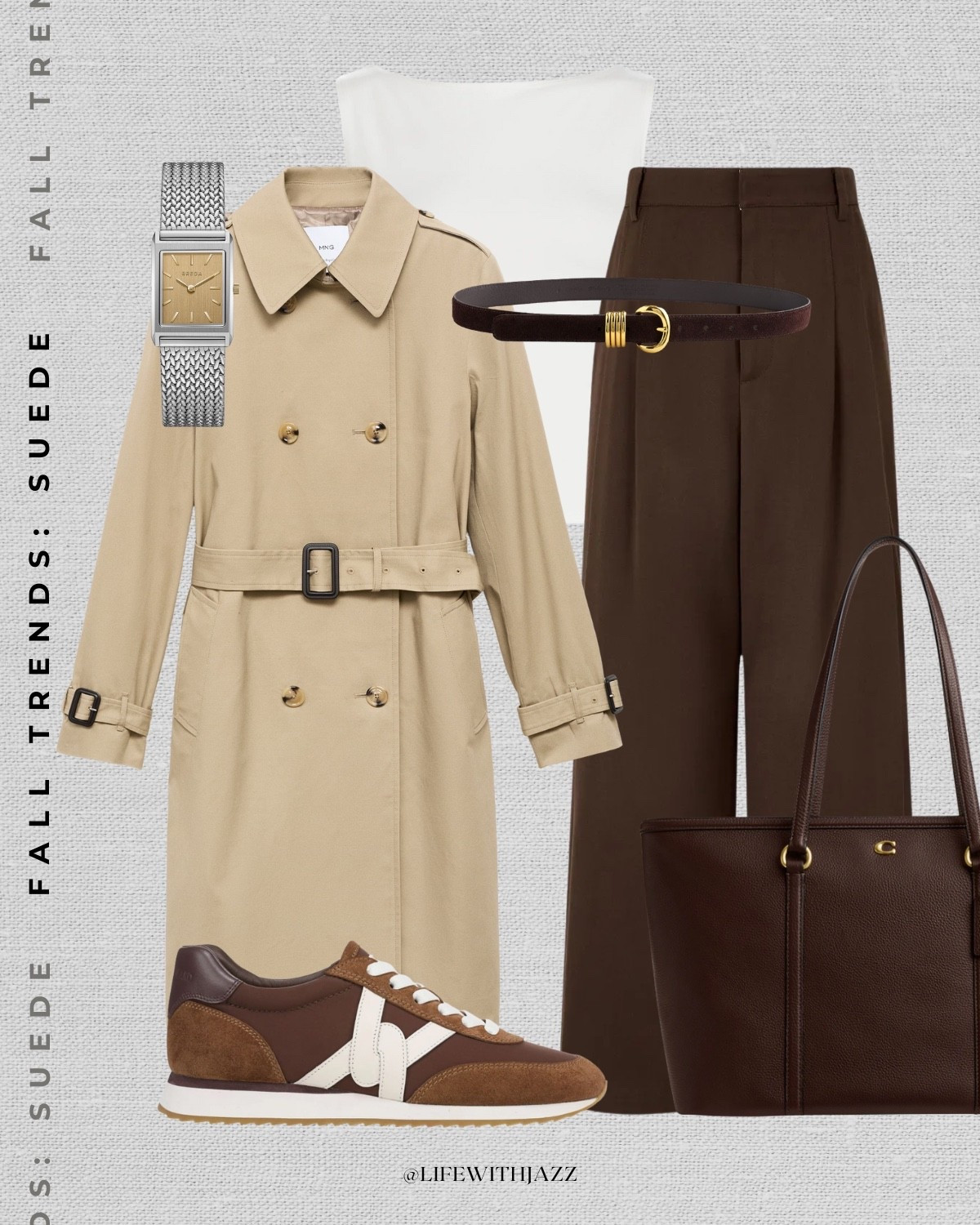 Fall outfit styling suede 

A few pieces I’ve linked to are on sale! 

Trench coat / white top / chocolate brown trousers / coach tote / suede sneakers / belt / workwear / smart casual 

#LTKWorkwear #LTKSaleAlert #LTKStyleTip