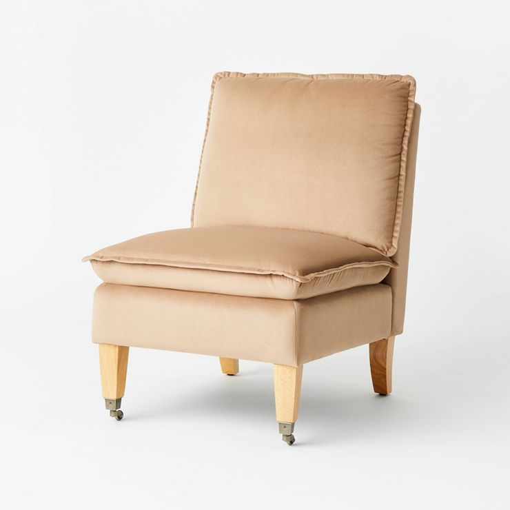 Talbert Pillow Top Slipper Chair with Casters Light Brown Velvet (KD) - Threshold&#8482; with Stu... | Target