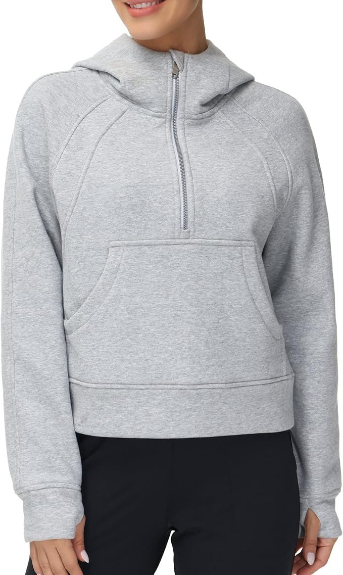Women’s Hoodies Half Zip Long Sleeve Fleece Crop Pullover Sweatshirts with Pockets Thumb Hole G... | Amazon (US)