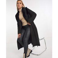 Black Faux Fur Collar Coat | Simply Be (UK)