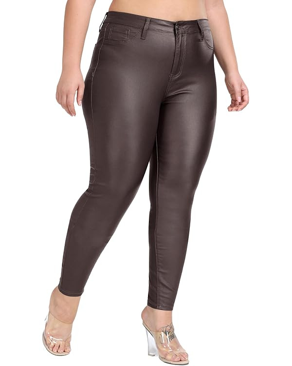 WAYRUNZ Womens High Waisted Stretch Faux Leather Pants PU Coated Legging Juniors | Amazon (US)