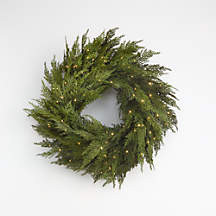 Pre-Lit Hemlock Pine Wreath | Crate and Barrel | Crate & Barrel
