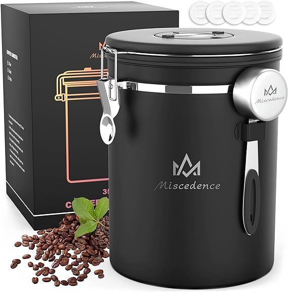 Miscedence 35OZ Coffee Canister for ground coffee with Date Tracker,One Way Co2 Valve 304 Stainle... | Amazon (US)