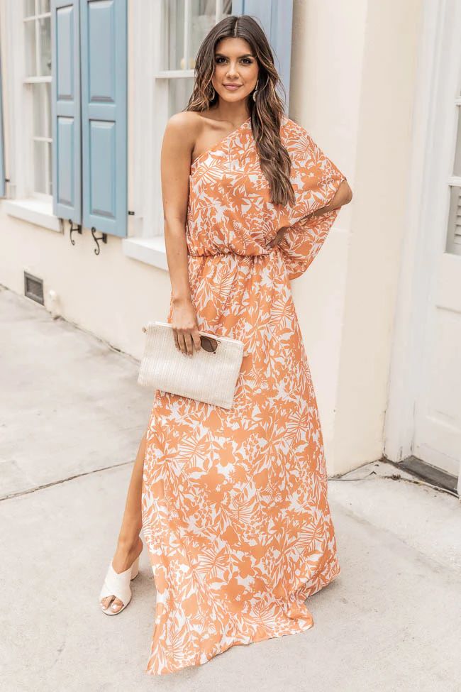 Found My Forever Rust Floral One Shoulder Maxi Dress | Pink Lily