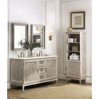 Home Decorators Collection Chennai 61 in. W Double Vanity in White Wash with Engineered Stone Van... | The Home Depot
