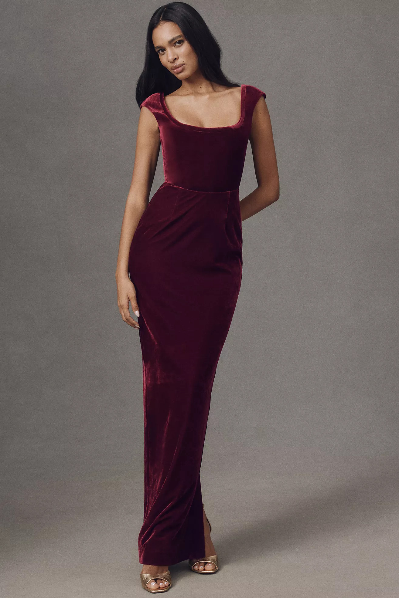 SAU LEE Brooke Cap-Sleeve Scoop-Neck Velvet Maxi Dress | Anthropologie (US)