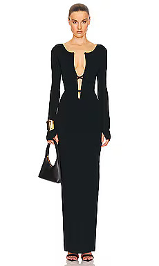 Helsa Niall Deep V Neck Dress in Black from Revolve.com | Revolve Clothing (Global)