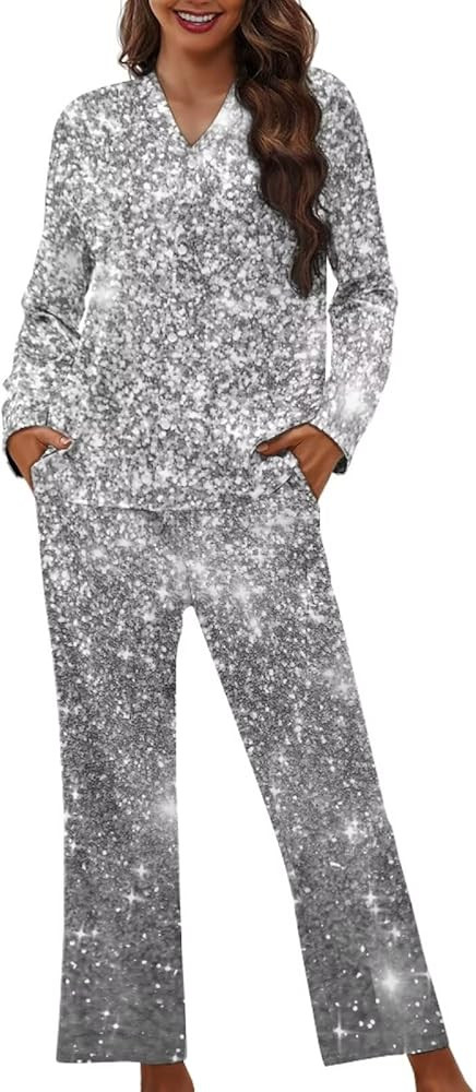 Funnydude Cute Print Pajamas for Women Set Fall Lounge Pajamas Long Sleeve Button down Sleepwear ... | Amazon (US)
