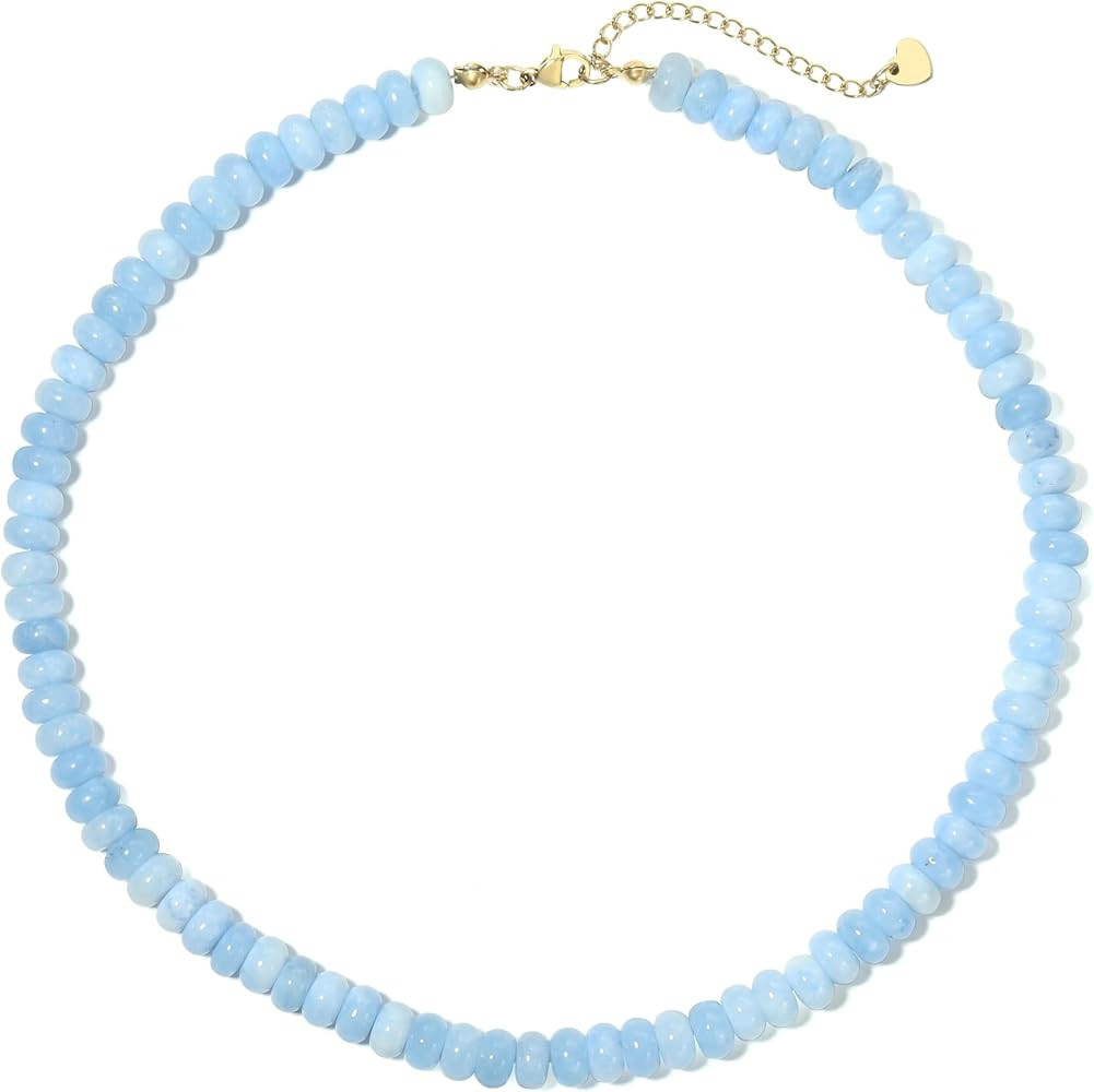 Amazon.com: ALFISO Aquamarine Beaded Necklace for Women, Boho Blue Gemstone Choker for Summer Beach Outfits, Handmade Natural Stone Beaded Necklaces for Layering, Trendy Jewelry Gifts for Mother's Day: Clothing, Shoes & Jewelry | Amazon (US)