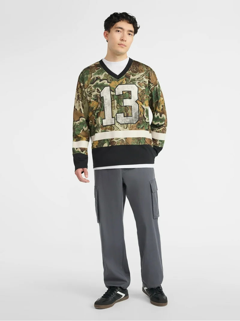 No Boundaries Hockey Jersey Style Shirt with Long Sleeves, Men's and Big Men's | Walmart (US)