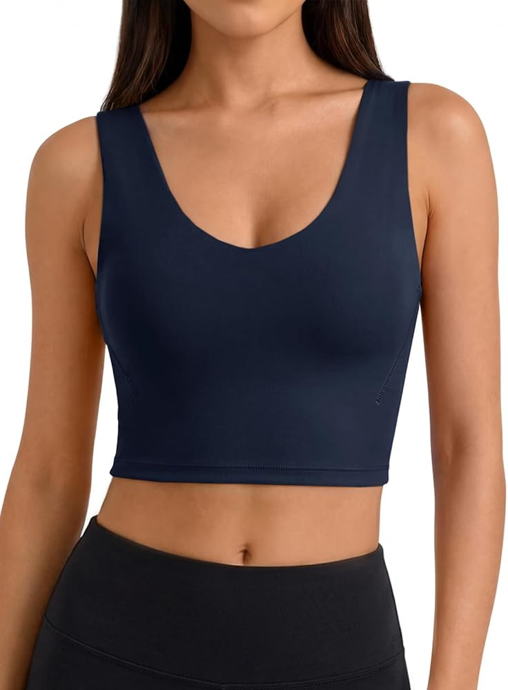 Aoysky Sports Bras for Women Long Line Workout Tank with Built in Bra V Neck Padded Yoga Tops U-B... | Amazon (US)