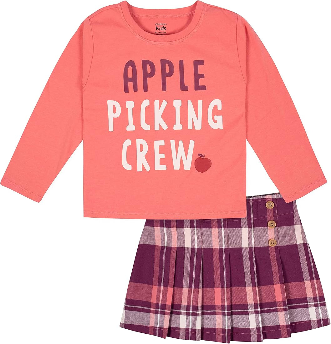 Gerber baby-girls Toddler 2-piece Long-sleeve Tee & Pleated Skirt Set | Amazon (US)