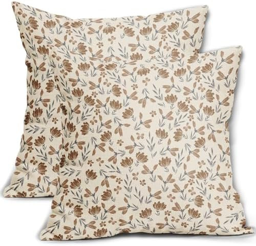 Brown Grey Gray Floral Pillow Covers 18x18 Set of 2 Vintage Rustic Old Style Cute Small Flower Pr... | Amazon (US)