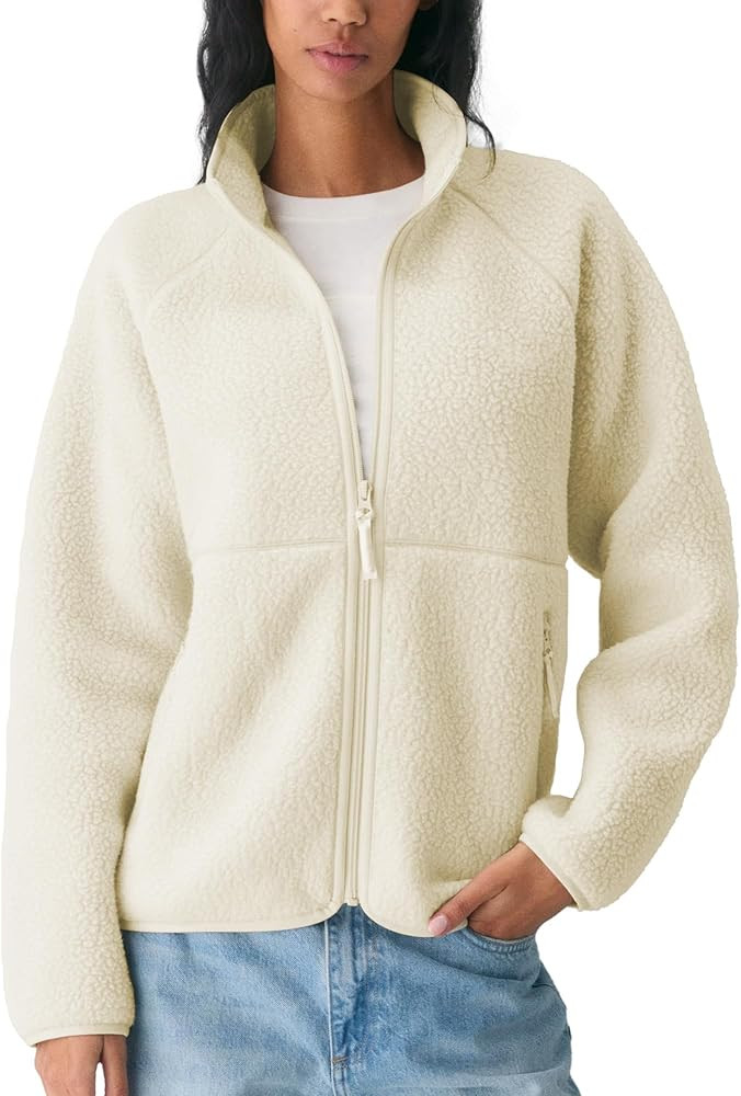 Hixiaohe Womens Fuzzy Fleece Jacket Fall Winter Warm Long Sleeve Sherpa Coats Casual Full Zip Up ... | Amazon (US)