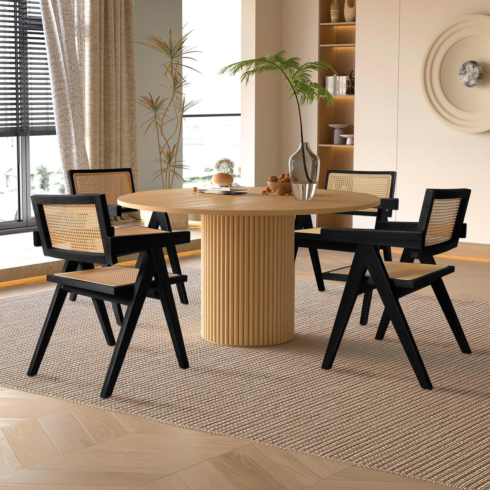 Cane Dining Chairs Set of 4, Rattan Kitchen Chairs Black for Dining Room with Armrest | Amazon (US)