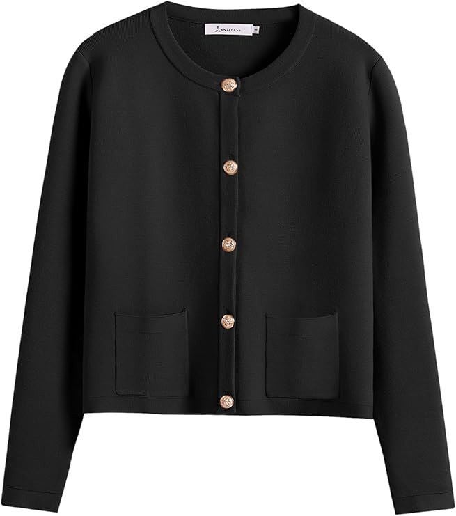 ANRABESS Women Striped Cardigan Sweaters Button Down Cropped Knit Lady Jackets Coat 2024 Fall Out... | Amazon (US)