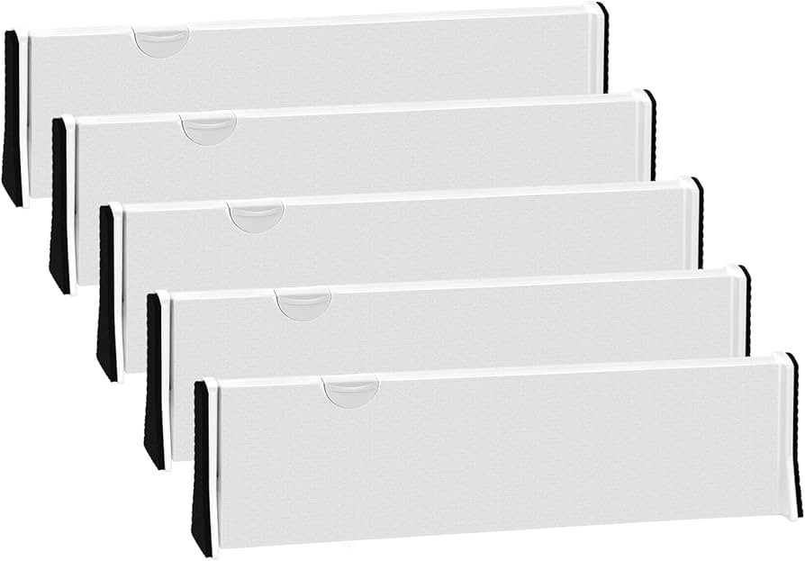 JONYJ Drawer Dividers Organizer 5 Pack, Adjustable Separators 4" High Expandable from 14.9-21" fo... | Amazon (US)