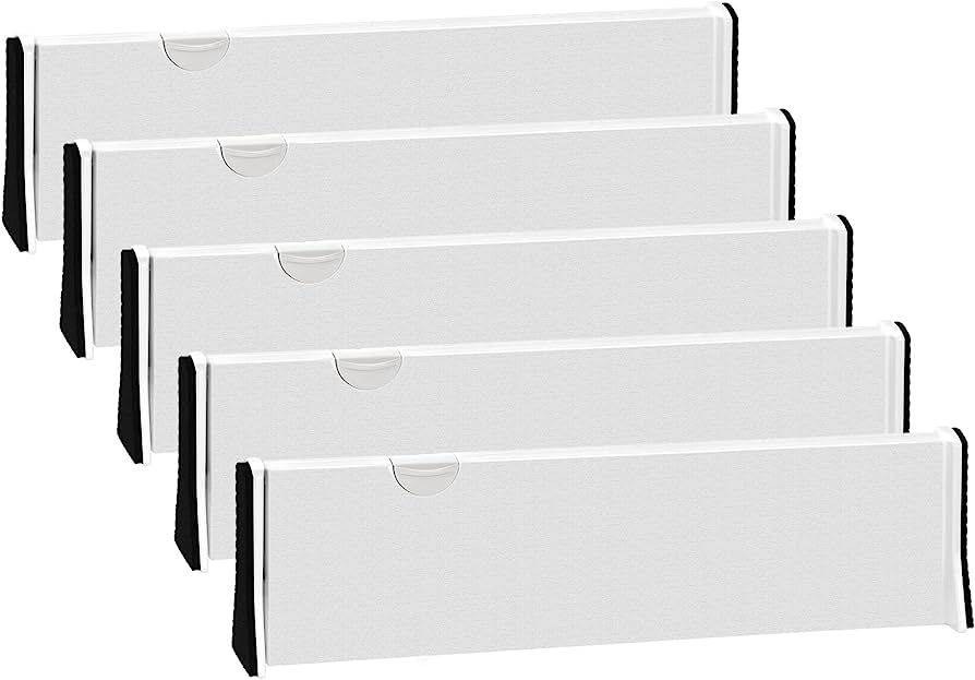 JONYJ Drawer Dividers Organizer 5 Pack, Adjustable Separators 4" High Expandable from 14.9-21" fo... | Amazon (US)