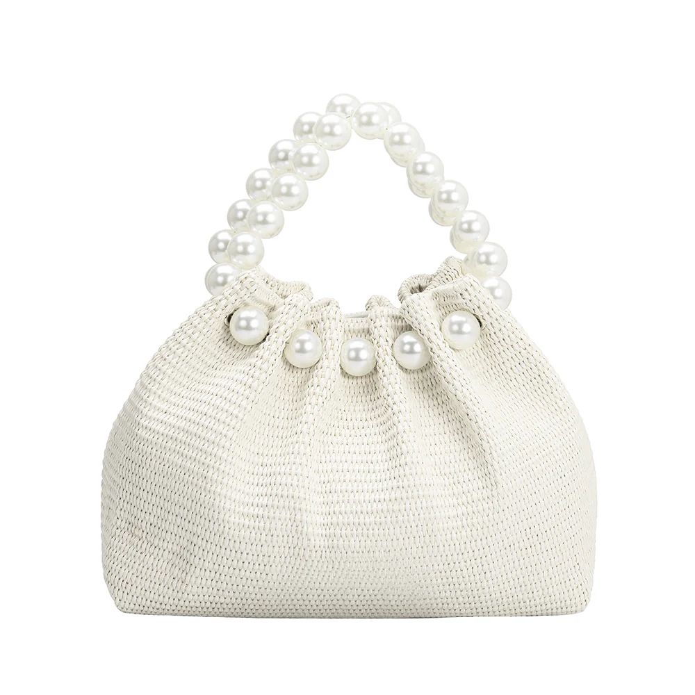 White Josie Small Straw Top Handle Bag | Melie Bianco | Melie Bianco