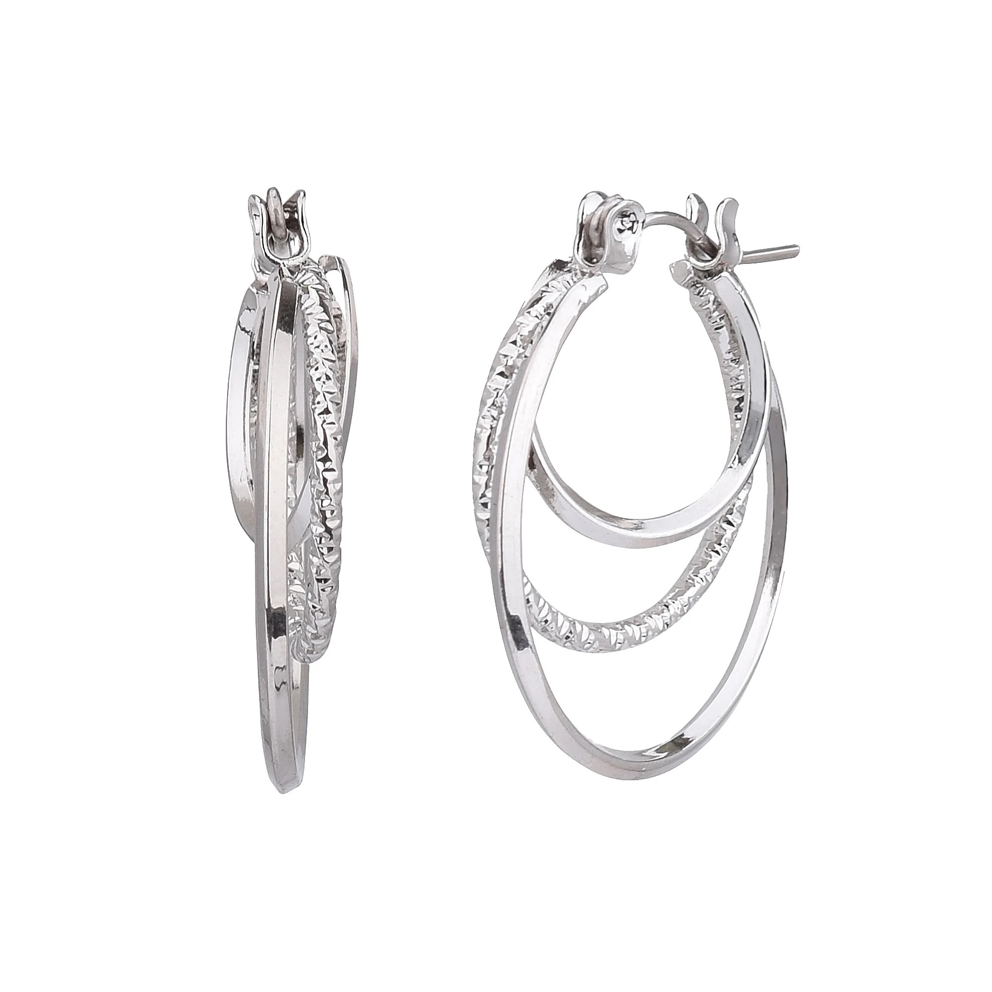 Time and Tru Adult Women's Silver Tone Twist Metal Hoop Earring | Walmart (US)