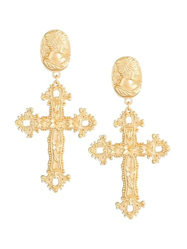 Sacina Gold-tone Cross Dangle Earrings, Gothic Vintage Earrings, Goth Jewelry, Halloween Christmas Jewelry Gift for Women | Amazon (US)
