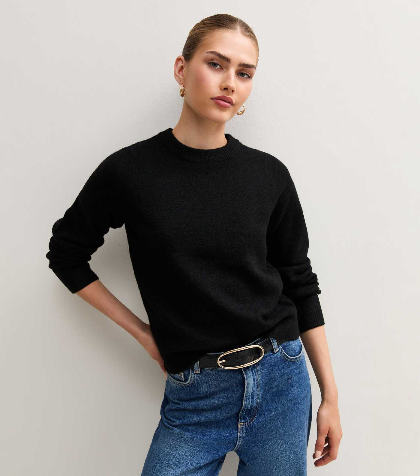 Black Knitted Crew Neck Jumper | New Look | New Look (UK)