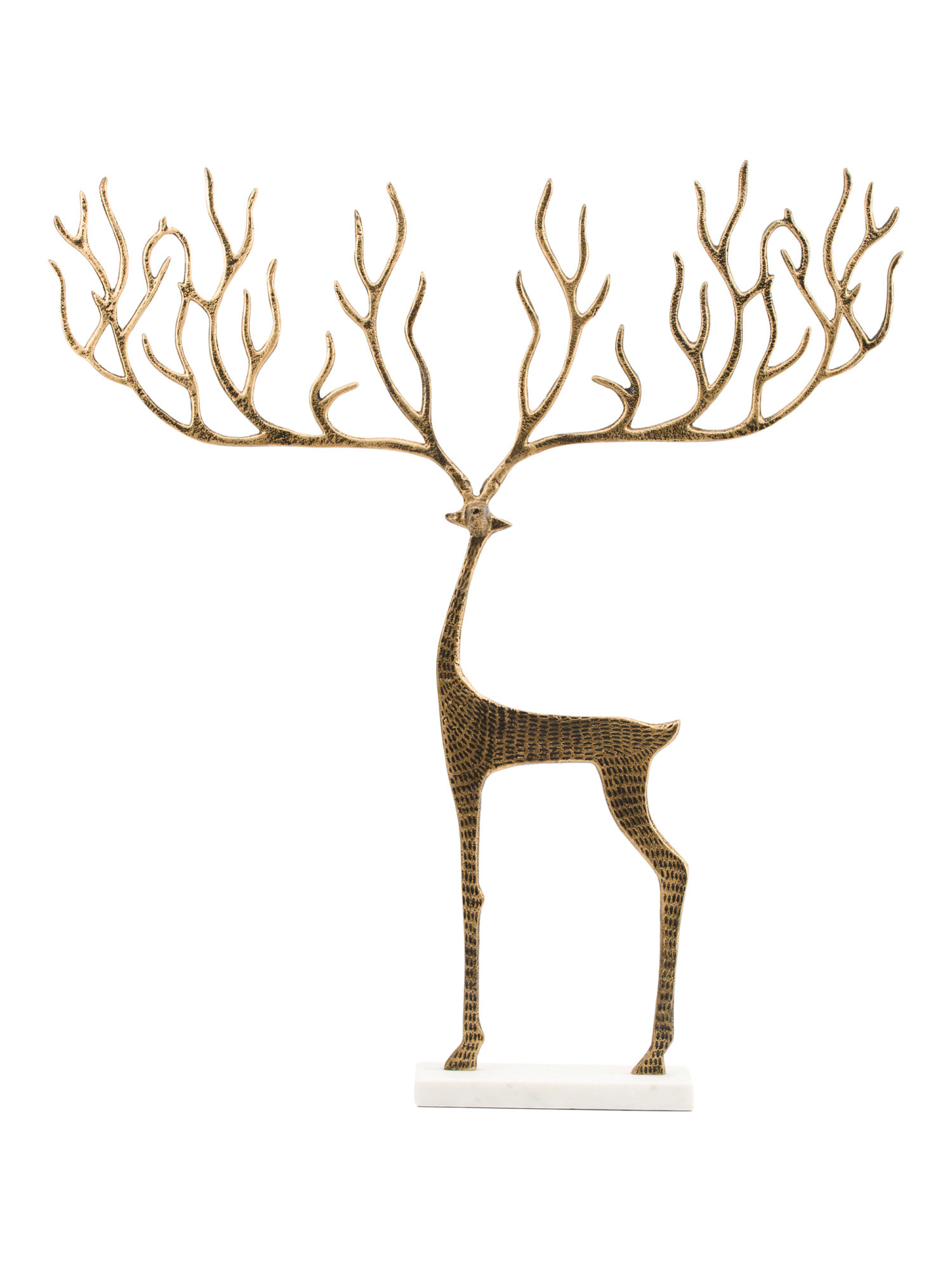 33in Aluminum Oversized Hammered Reindeer On Marble Base | Marshalls