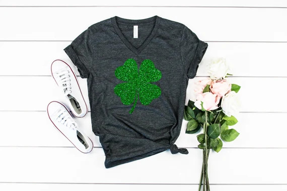 Womens st pattys shirt glitter shamrock tee st patricks day | Etsy | Etsy (US)
