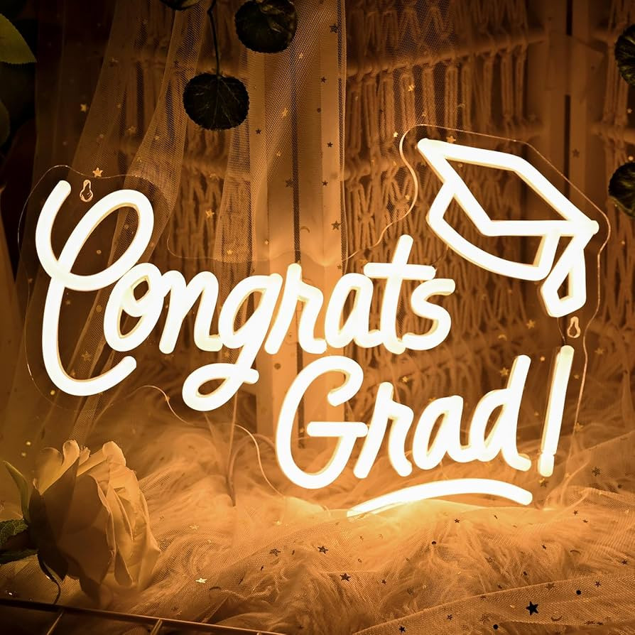 Congrats Grad Neon Sign with Graduation Cap, 13.4 * 9.45 Inch Warm White Grad Light Up Sign for W... | Amazon (US)