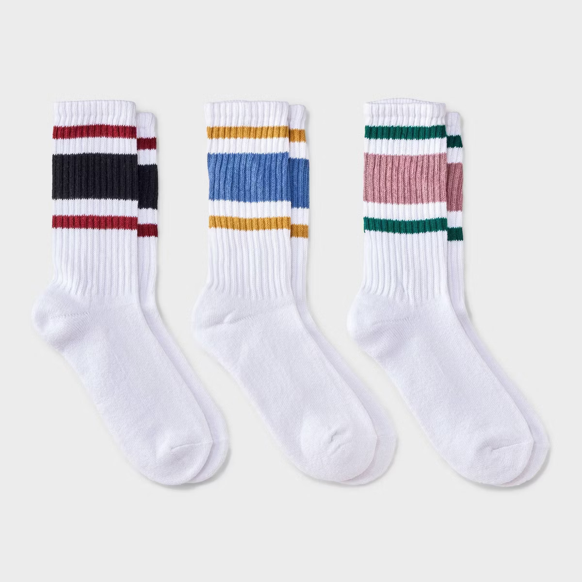 Women's Varsity Stripe Ribbed Cushioned 3pk Crew Socks - Auden™ | Target