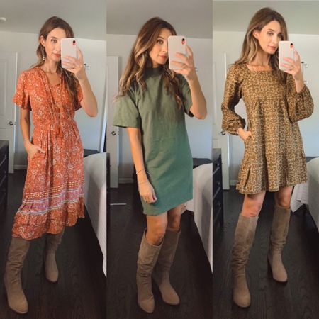 Target dress are 30% off!!!! 
I’m wearing an xs in all of them. I could have done a small in the t-shirt dress though

The boots are on sale too! 

Fall outfits, family photo dress, floral dress, boho dress, Knox rose, universal thread , Target fashion 

#LTKSeasonal #LTKworkwear #LTKsalealert
