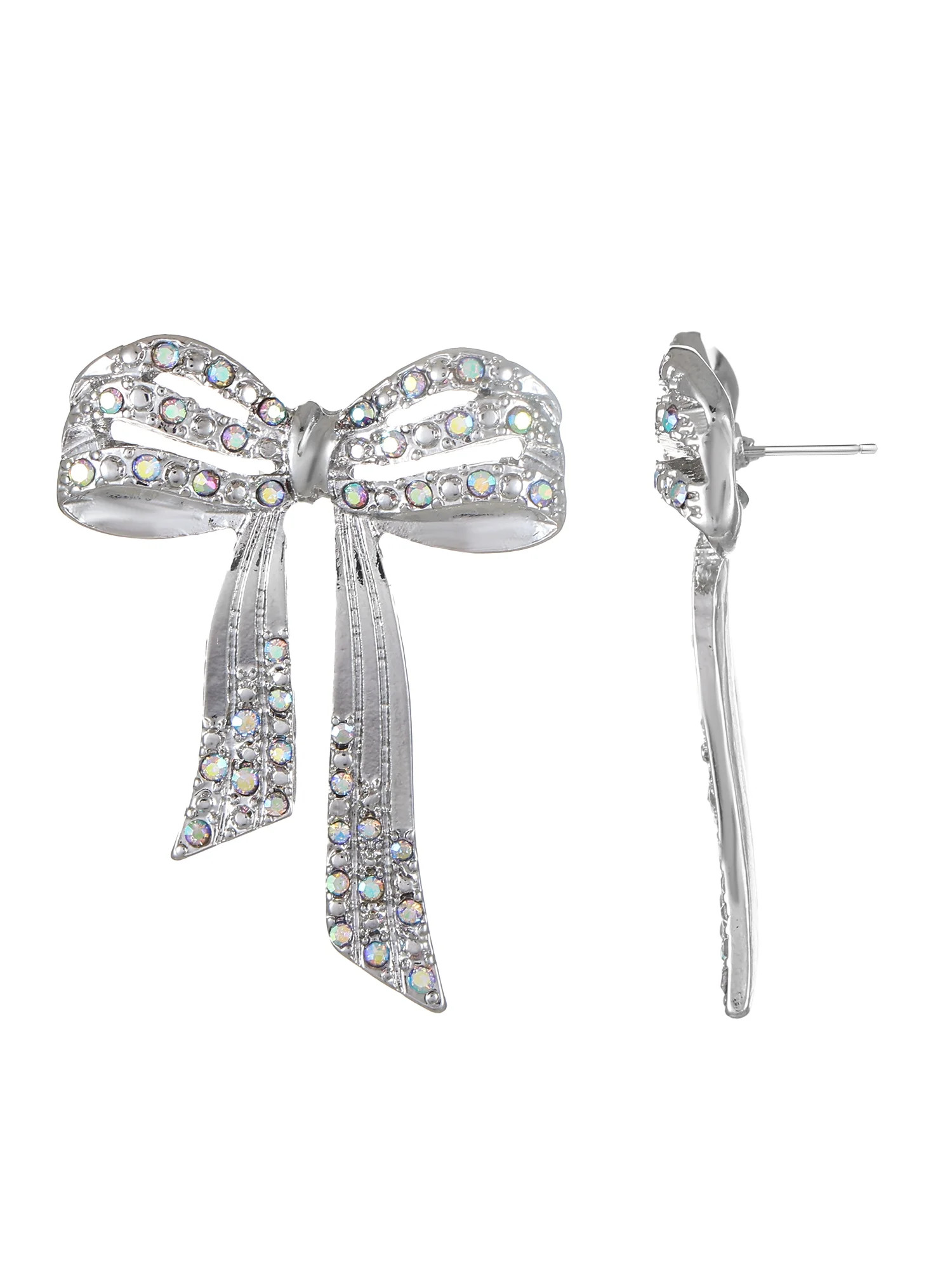 Holiday Time Silvertone Bow Earrings, 1 Pair | Walmart (US)