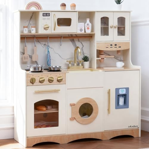 Play Kitchen set for kids and Toddlers with Realistic ICE Maker & Sounds,Wooden Toy Kitchen Set w... | Amazon (US)
